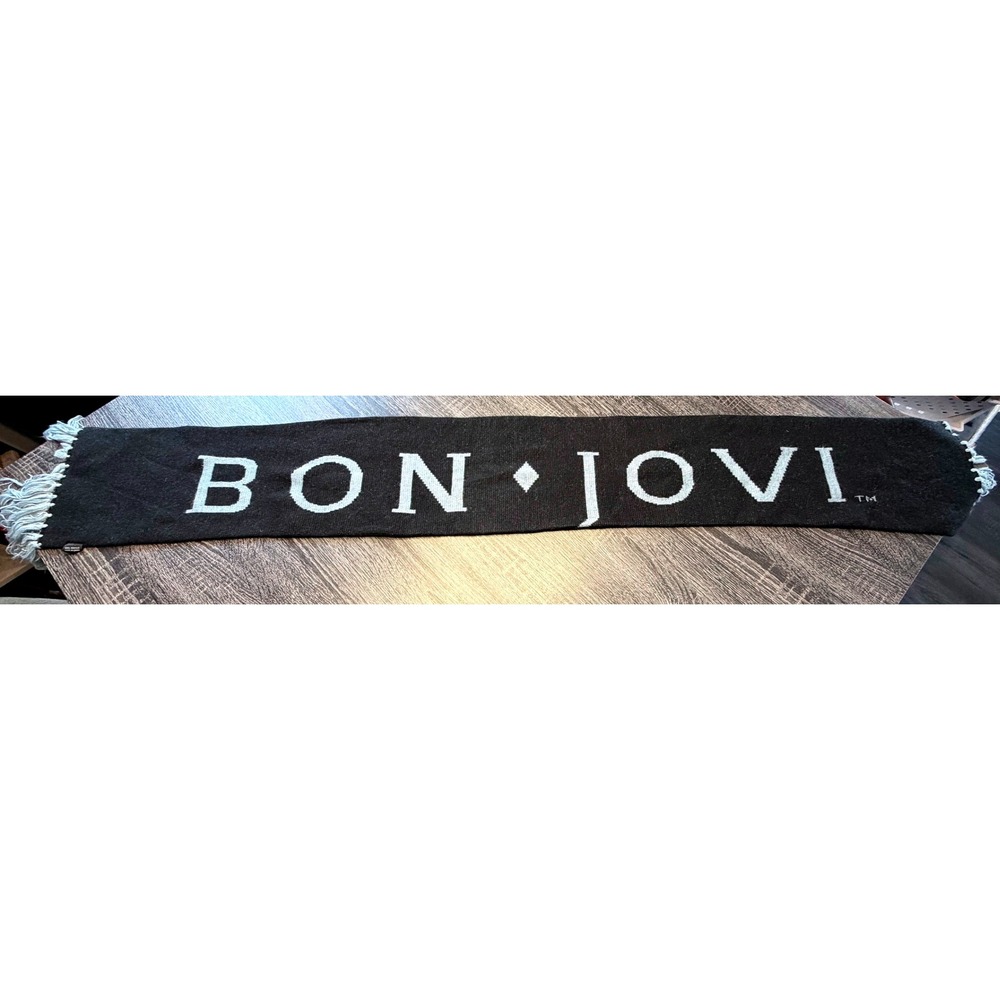 Bon‎ Jovi Lost Highway Band Scarf Black White Knit Tassel Tour Merch